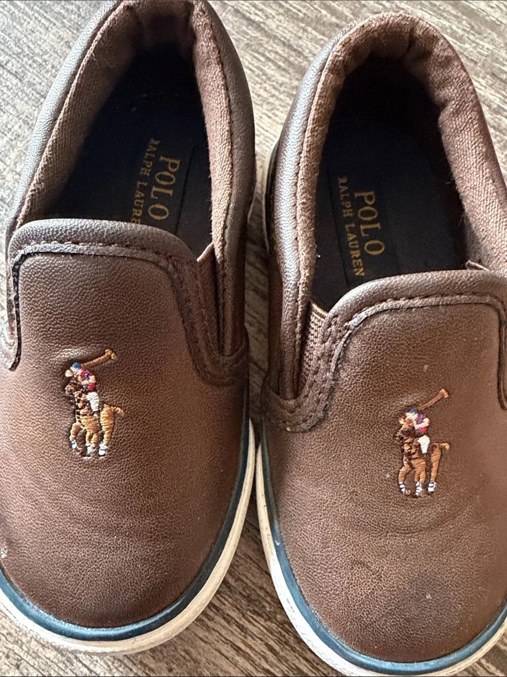 Polo by Ralph Lauren Brown Leather-Look Slip-On Kids Shoes